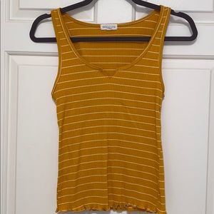 Yellow and White Striped Ruffle Bottomed Tank Top